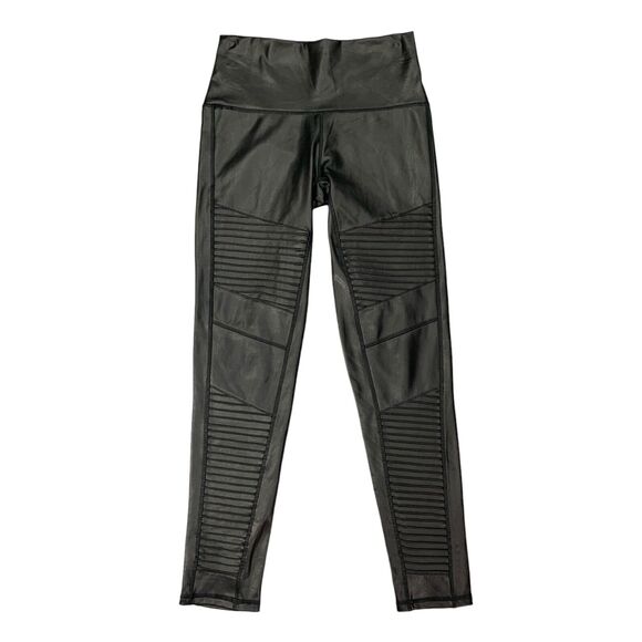 7 For All Mankind Moto Legging Womens S Small Black Faux Leather Wide Waistband - Picture 1 of 13